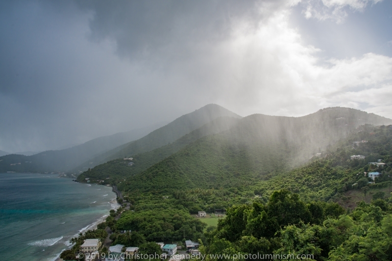 View over Long Bay, Tortola,  BVI with rain