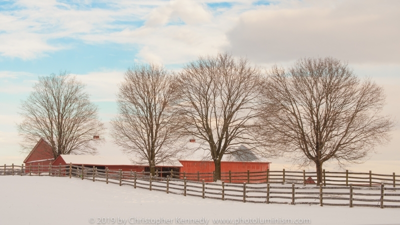 Marion Farm stable and barns in snow
